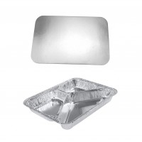 3 compartment container Rectangular compartments lid custom printing disposable thick aluminum foil food with cover